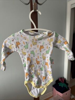 Unbranded White Ribbed Onesie with Green and Yellow Dino Print